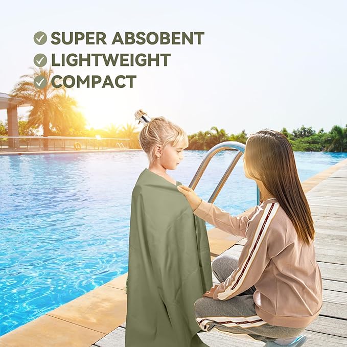 Microfiber Beach Towel-Perfect for Travel, Sports, Camping, Swimming, Yoga, Gym- Quick Dry, Sand Free, Compact, Lightweight, Absorbent (Army Green,Large(160x90cm, 63x35”))