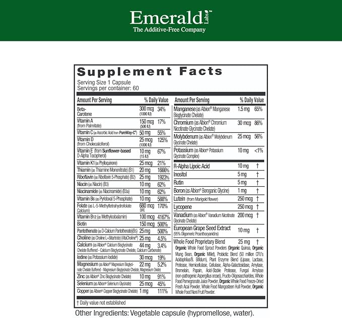 EMERALD LABS Women's 1-Daily Multi - Multivitamin for Women - Includes Calcium, Zinc, Vitamin B & More - Bone & Immune Support Supplement* - Gluten-Free - 60 Vegetable Capsules