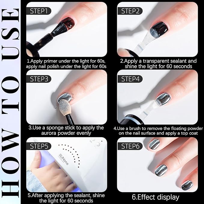 Chrome Nail Powder, 6 Colors Aurora Chrome Powder for Nails Pigment Iridescent Nail Powder Clear Nail Charms for Gel Polish Nail Art Decoration, Resin Craft, Nail Design, Nail Art Tools