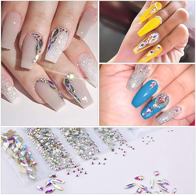 Nibiru Crystal AB Round & Multi-Shape Glass Nail Rhinestone Set(1728+60pcs), Flatback Gems Stones For Nails Decorations (1728+60 pcs Rhinestones with Glue)