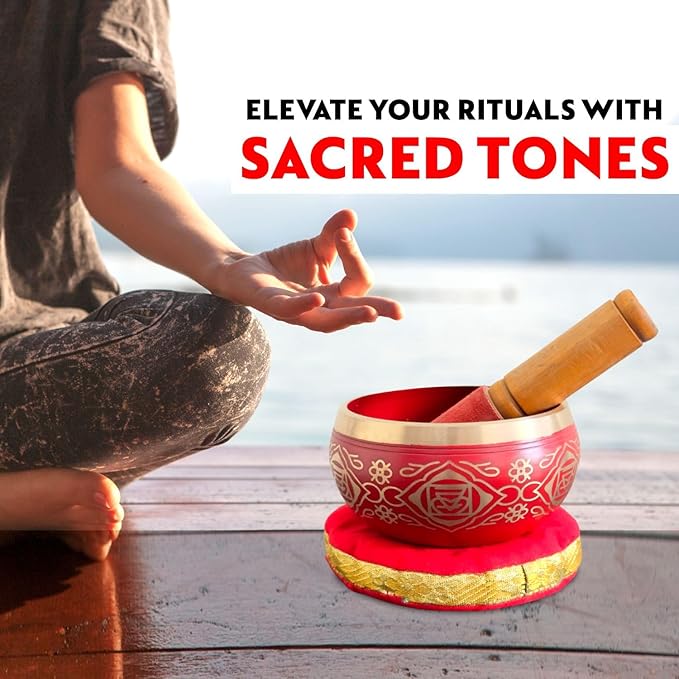 Nature's Own Tibetan Singing Bowl Set- Easy to Play- Meditation Sound Bowl Handcrafted in Nepal for Yoga, Mindfulness, Chakra Healing, Stress Relief- Spiritual Gifts for Women & Men (4 Inch, 02)
