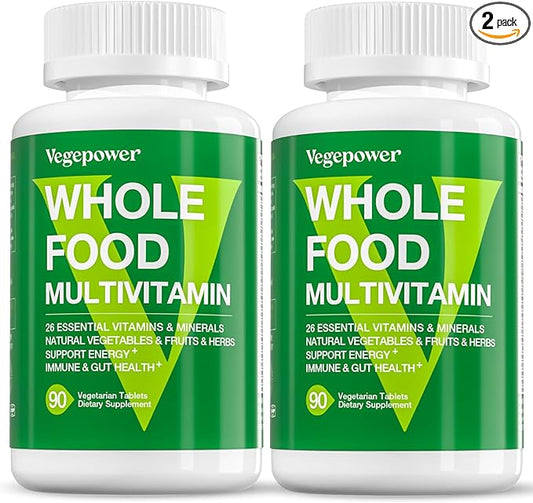 Vegan Whole Food Multivitamin for Men, Methylated Multivitamin for Men and Women, Organic Fruit and Veggies Supplement, Herb & Mushroom Blend, Plant Omegas, All Natural, Non-GMO, 180 Count