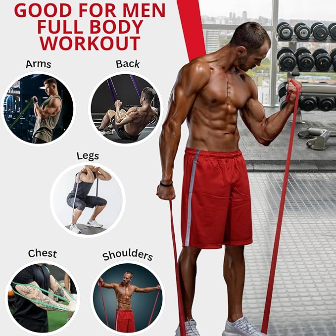 Resistance Bands Set for Men & Women - Best Choice for Full Body Training, Pull up Exercise & All Kinds of Working Out. Perfect Band for Physical Strength, Rehab Recovery Therapy