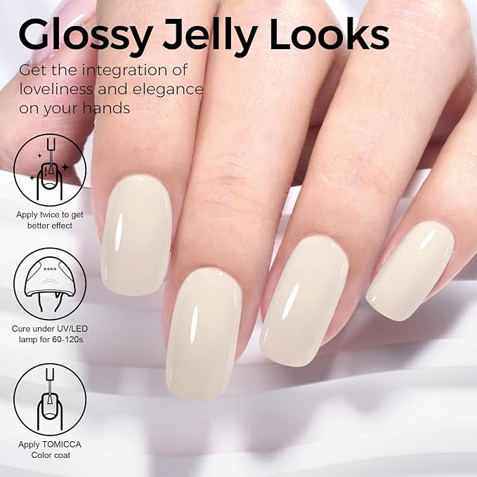 TOMICCA Milky White Gel Polish, Light Pink Gel Polish, Nude Nail Polish Gel, Bubble Bath Gel Nail Art Manicure Salon DIY