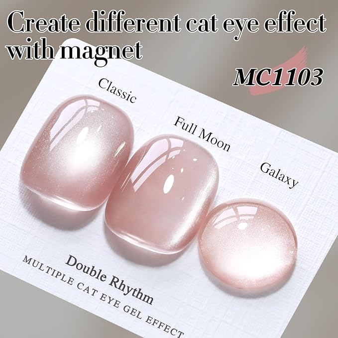 Double Rhythm Jelly Glass Cat Eye Gel Polish with Magnet 15ML Holographic Glitter Shimmer Translucent Sheer Color Magnetic Nail Polish Salon DIY at Home (Jelly Nude-MC1103)