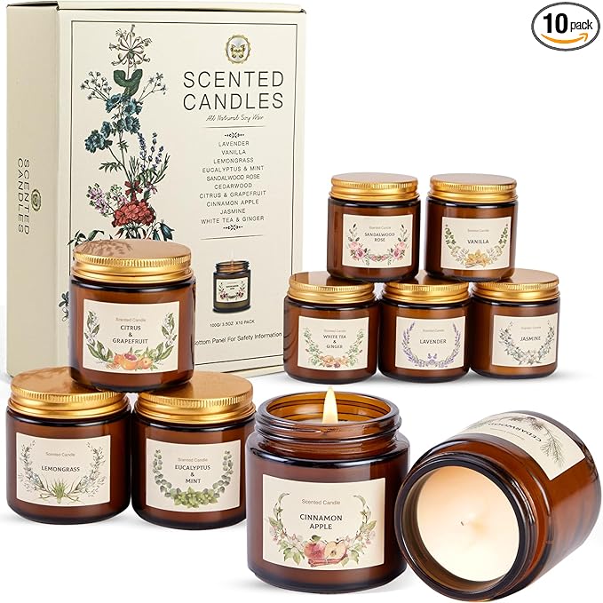 Christmas Candle Gift Set for Women, 10 Pack Long Lasting Scented Soy Candles, Aromatherapy Candles for Home Relaxation, Perfect Holiday & Christmas Gifts