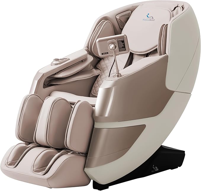 MassaMAX MT339 4D Massage Chair, Full Body Shiatsu Recliner with Electric Extendable Footrest, Zero Gravity, SL Track, Deep Yoga Stretch, 15 Modes, AI Voice Control, Foot Rollers, and Heating (Golden)