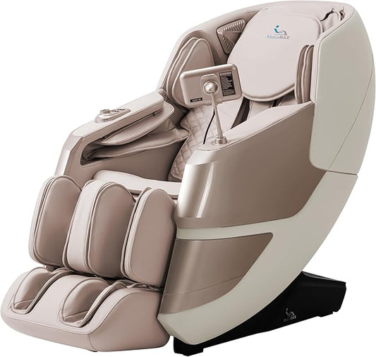 MassaMAX MT339 4D Massage Chair, Full Body Shiatsu Recliner with Electric Extendable Footrest, Zero Gravity, SL Track, Deep Yoga Stretch, 15 Modes, AI Voice Control, Foot Rollers, and Heating (Golden)