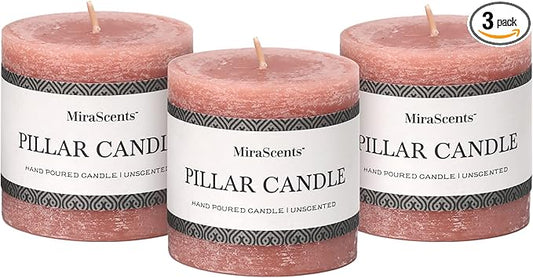3x3 Inch Brown Pillar Candles Set of 3 - Unscented Candles, Long Clean Burning, Large Big Candle, Smokeless Dripless Pillar Candle for Dinner Table, Wedding, Home, Bathroom, Rustic Decor
