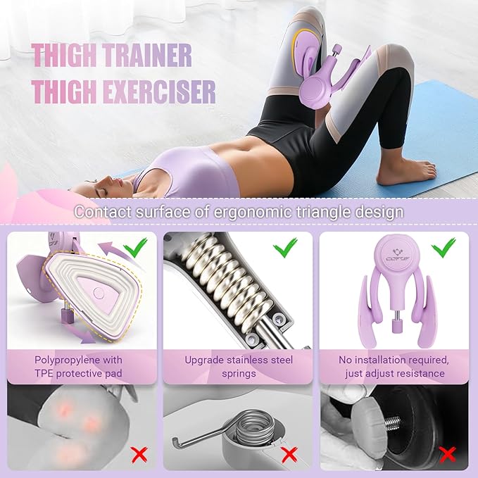 Thigh Trainer for Women, 15-70LB Adjustable Resistance Inner Thigh Exerciser for Pelvic Floor Muscle Repair, Thigh Trainer Kegel Exercise for Shaping, Yoga & Weight Loss at Home Gym