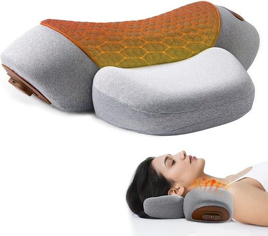 Neck Massager Pillow, 4-in-1 Neck Massager with Heat Massage and Stretching to Relieve Pain Boost Circulation,and Restore Natural Alignment (Light Gray)