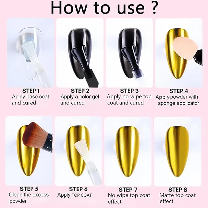 Holographic Mirror White Pearl Chrome Nail Powder Gold Effect Pure Metallic Dust Sequins UV Gel Nail Chrome Pigment for Nail Art Decoration