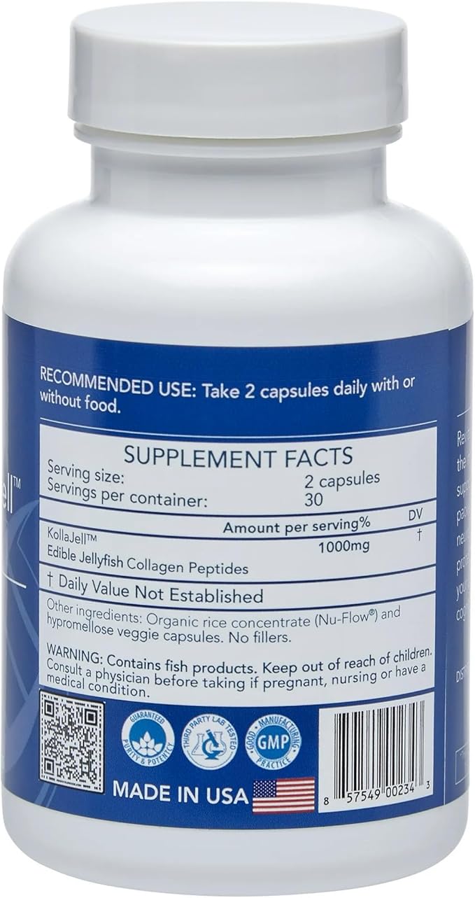 Longevity by Nature, KollaJell Collagen Peptides Brain Supplement, Memory Pills and Focus Supplement for Brain Health and Cognitive Support, 60 Capsules
