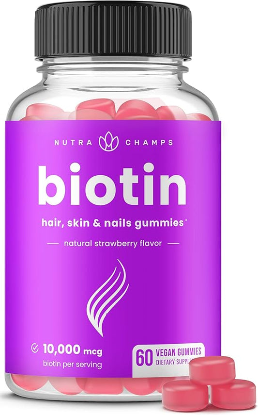 Biotin Gummies 10000mcg [High Potency] for Healthy Hair, Skin & Nails Vitamins for Women, Men & Kids - 5000mcg in Each Hair Vitamins Gummy - Vegan, Non-GMO, Hair Health Supplement