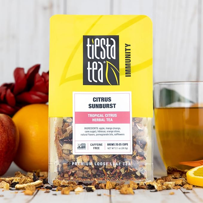 Tiesta Tea - Citrus Sunburst, Loose Leaf, Tropical Citrus Herbal Tea, Premium Non-Caffeinated Fruit Blend, Make Hot or Iced, Brews Up to 25 Cups, 2.1 Ounce Resealable Pouch