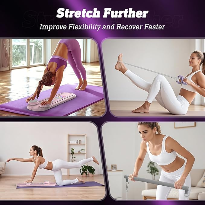 Pilates Board Pilates Reformer Set - Pilates Board for Home Workout, Multifunctional Pilates Board for Core, Glutes, Balance Training, Non-Slip Design with Cushioned Pads, Portable Pilates Board