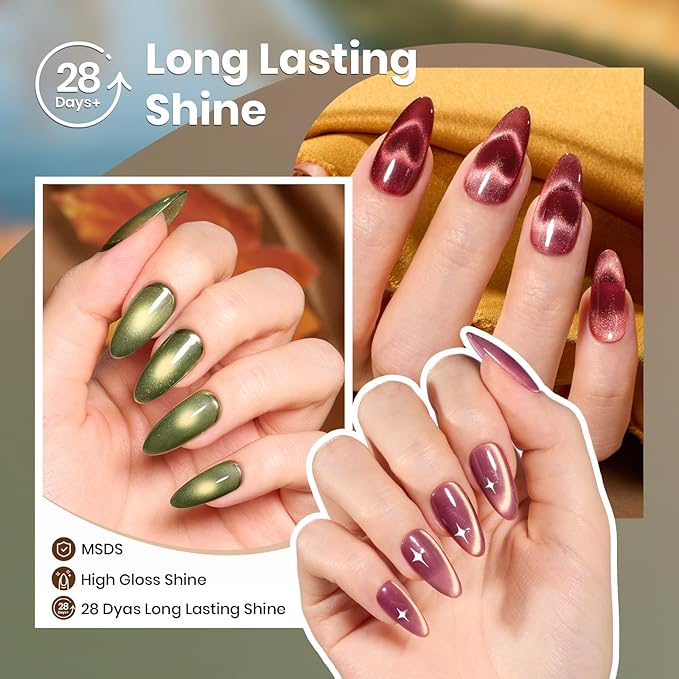 beetles Gel Polish Golden Mirage Cat Eye Gel Nail Polish Set - 6 Colors Glitter Red Green Blue Brown Pink Christmas Gel Nail Kit Magnetic Shine Soak Off UV Winter Salon DIY Manicure Gift for Women