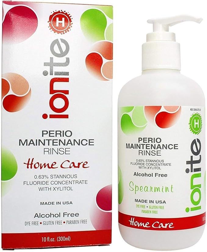 Ionite-H Home Care - Periodontal 0.63% Stannous Fluoride Mouthwash for Oral Treatment - Perio Maintenance Flouride Rinse Mouthwash - with Mixing Cup/Shaker and Dispensing Pump (10 Fl oz, Spearmint)