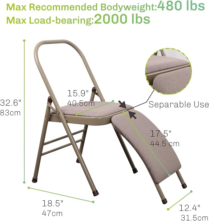 Yoga Auxiliary Chair with Detachable Lumbar Back Support Relieve Back Pain Chair Foldable Balance Handstand Training Tool