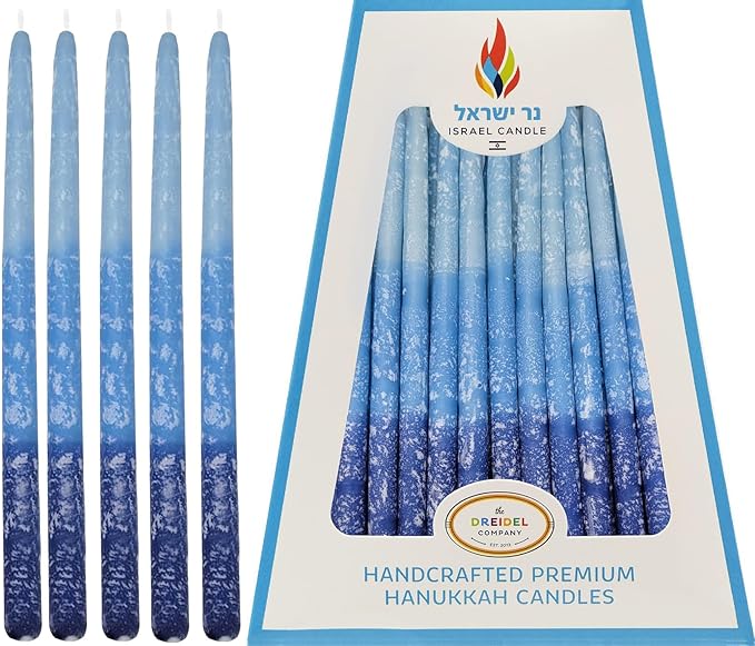 The Dreidel Company Hanukkah Candles Multi Blue Hued Frosted Deluxe Tapered Candles (24-Pack)