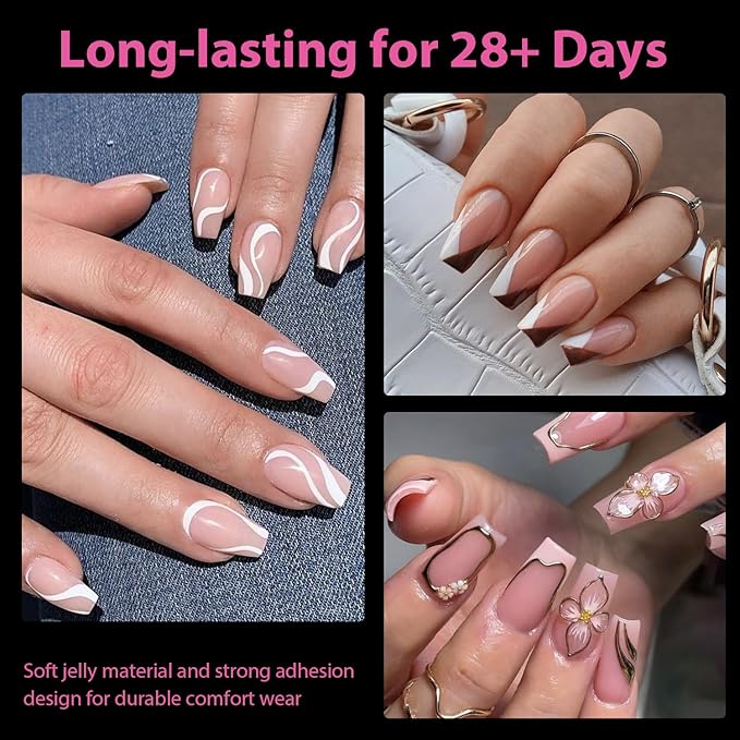 UNA GELLA Short Coffin Nails Tips, 504pcs No c Curve short Coffin Gel Press On Nails Pre Etched For Women Acrylic Nail Extension Full Cover Home Salon 12 Sizes