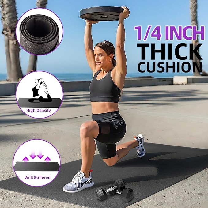 GWT 36" x 78" Durable Anti-Slip Workout Mat - 1/4" Thick Ultimate Floor Protection, Noise-Reducing,Tear-Resistant All-Purpose Exercise Mat for Treadmills, Home Gym, Yoga, and Weightlifting