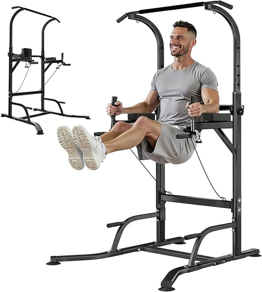 Pull Up Bar Power Tower Dip Station, Adjustable Strength Training Equipment for Home Gym Workout, Multi-Function Pull Up and Dip Bar