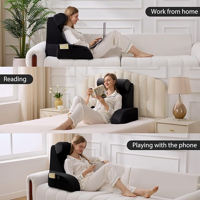 Reading Pillow for Sitting in Bed Adult, Back Pillow for Bed Sitting up, Backrest Pillow with Arms, Back Support Pillows for Gaming Lounging Watching TV, Large 21" Black