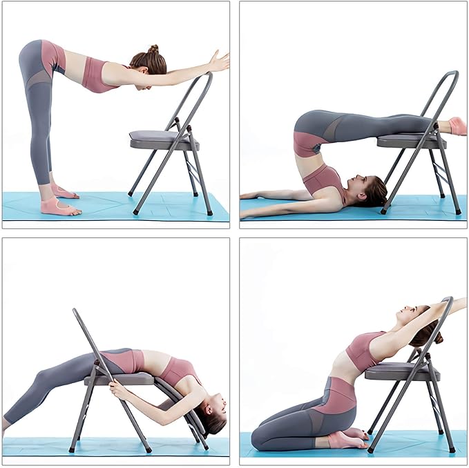 Yoga Auxiliary Chair with Detachable Lumbar Back Support Relieve Back Pain Chair Foldable Balance Handstand Training Tool