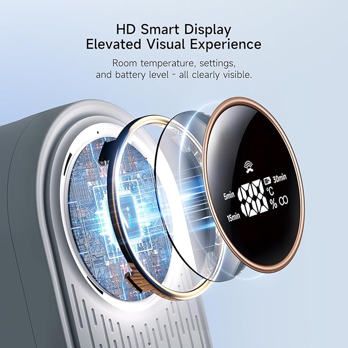 Bluetooth Essential Oil Air Freshener Diffuser with App Control - Waterless Aromatherapy Diffuser for Home, Office, Bathroom | 6 Essential Oils Included, Temperature Display