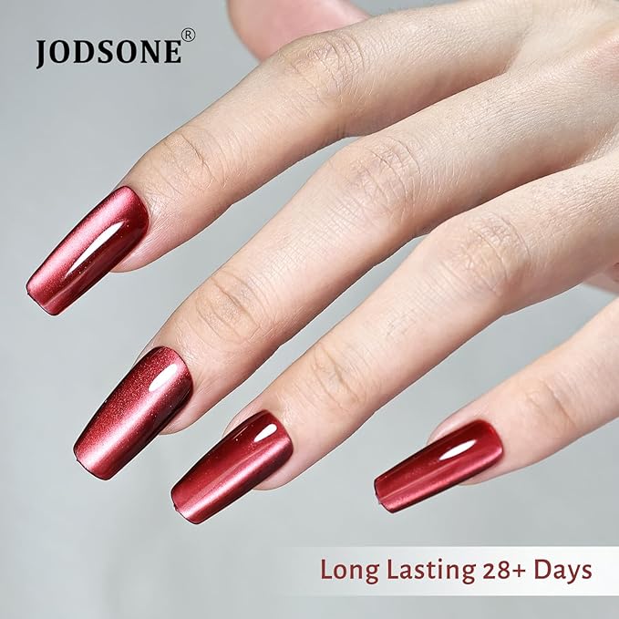 JODSONE 16.5ml Red Cat Eye Gel Nail Polish,Glitter Burgundy Red Cat Eye Magnetic Reflective Translucent Need U V Curing at Home Salon Design