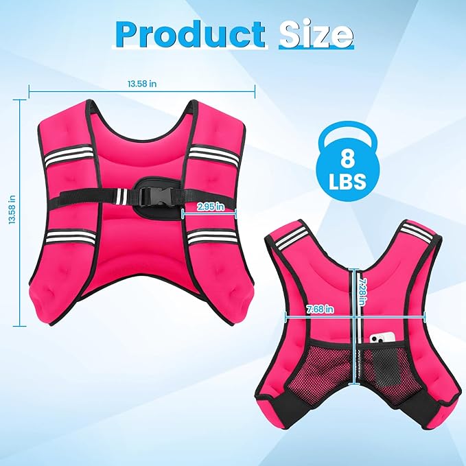 Weighted Vest, 6lb/8lb/12lb/16lb/20lb/30lb for Men, Women with Reflective Stripe, Weight Vests Adjustable for Workout, Strength Training, Running, Fitness, Muscle Building, Weight Loss