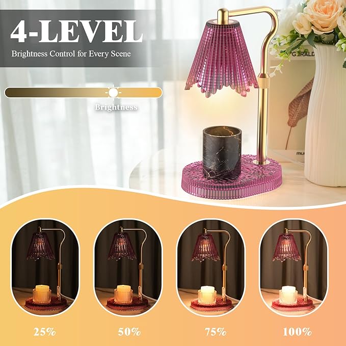 Candle Warmer Lamp with Adjustable Height - Flameless 4-Level Dimmable Wax Warmer, Timer Function & Stylish Design in Multiple Colors（Purple）
