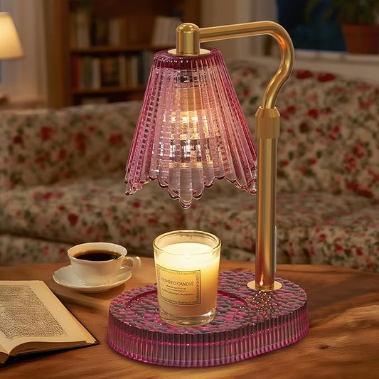 Candle Warmer Lamp with Adjustable Height - Flameless 4-Level Dimmable Wax Warmer, Timer Function & Stylish Design in Multiple Colors（Purple）