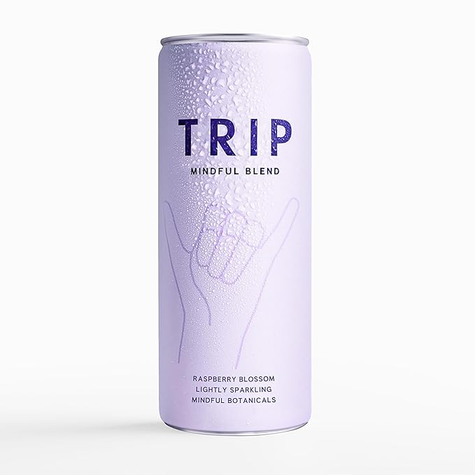 Trip Mindful Blend, Lightly Sparkling Adaptogen Seltzer w/ 120mg Magnesium Citrate with Ashwagandha, Lions Mane & L Theanine, No Added Sugar, Vegan, Raspberry Orange Blossom, 12 Oz, 12Pk