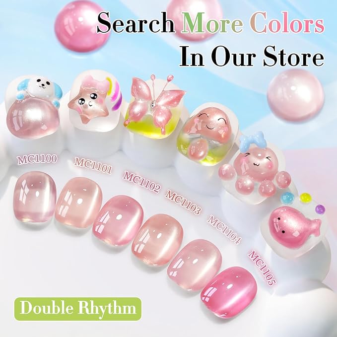 Double Rhythm Jelly Glass Cat Eye Gel Polish with Magnet 15ML Holographic Glitter Shimmer Translucent Sheer Color Magnetic Nail Polish Salon DIY at Home (Jelly Pink-MC1105)