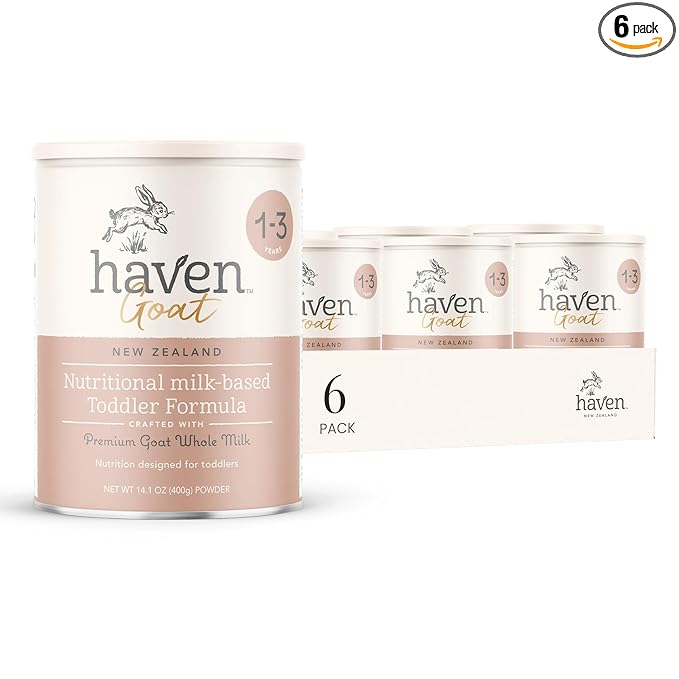 Haven Goat Toddler Formula, Grass Fed Whole Goat Milk Powder for Toddlers With Probiotics, Prebiotics, Lutein and Omega 3 Dha, Easy Digestion Formula, Non GMO, American Made, 14.1 Oz (6 Pack)