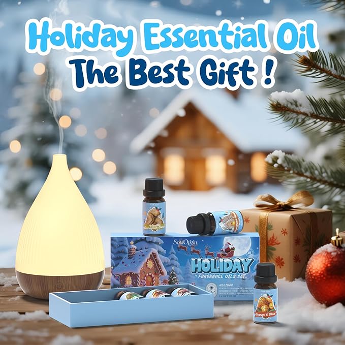 Holiday Essential Oils Set, Fragrance Oil Set for Diffuser, Scent Diffuser Oil for Candle Making-Vanilla Cinnamon Cookies, Caramel Apples, Gingerbread, Fir Cedar, Orange Cloves, Mulled Wine