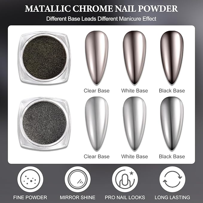 2 Colors Copper Black Chrome Nail Powder Dark Bronze Matallic Mirror Effect Nail Chrome Pigment Holographic Aurua Dust for Manicure Art Design Home Salon Supplies