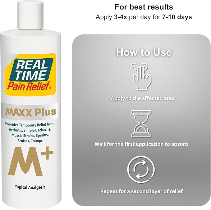 Real Time Pain Relief MAXX Plus - 16oz Bottle | Intensive Formula with 19 Natural Ingredients Including Hemp Oil | Fast-Acting Relief for Muscle Pain, Arthritis, Backaches, and More
