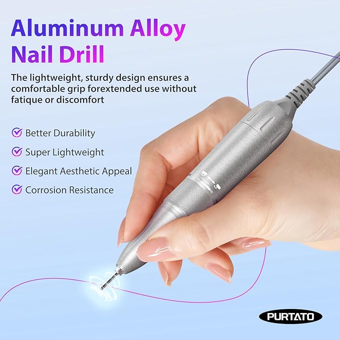 Professional Nail Drill 40,000 RPM, Rechargeable,LCD Display E File Machine for Acrylic Nails Gel Polishing Removing Portable Nails Efile Tools for Manicure Salon & Home (Silver)