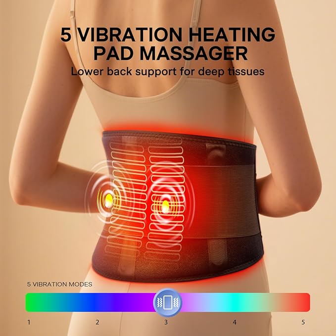 ALLJOY 67" Heating Pad for Back Pain Relief FSA Eligible HSA, Plug-in Lower Back Massager with 3 Heat 5 Vibration Back Lumbar Support Wearable Heating Pad for Cramps, Christmas Gifts for Women Men