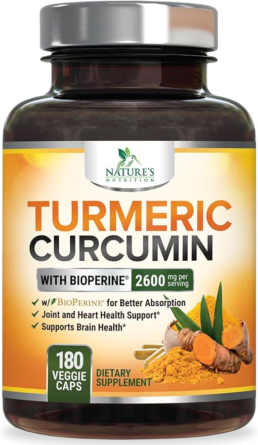 Turmeric Curcumin Supplement 2600mg - 95% Curcuminoids with Organic Turmeric & BioPerine Black Pepper Extract for Best Absorption, Natural Vegan Joint Support, Non-GMO, Bottled in USA - 180 Capsules