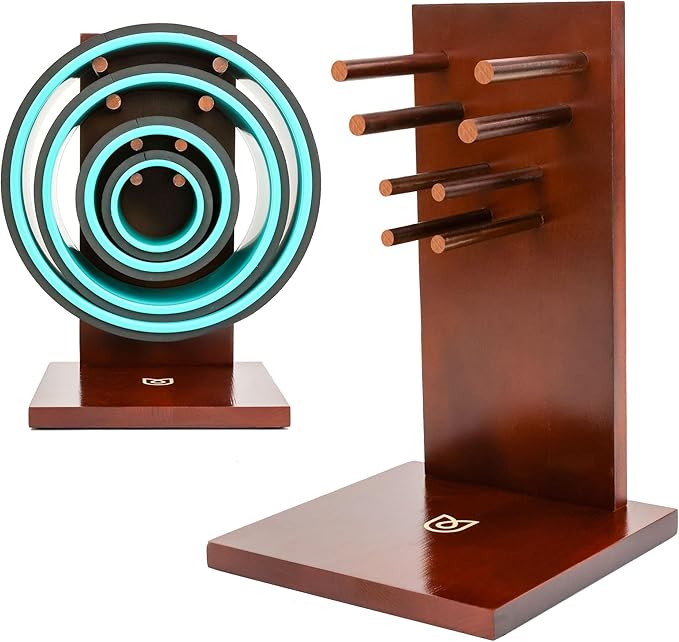 Yoga Wheel Storage Rack – Storage Compatible for Chirp Wheels and Yoga Wheels, Organize Your Back Roller Wheels, Fits all 4 Wheel Sizes, Quick Assembly, Made of Solid Stylish Wood (Wheels Not Included)