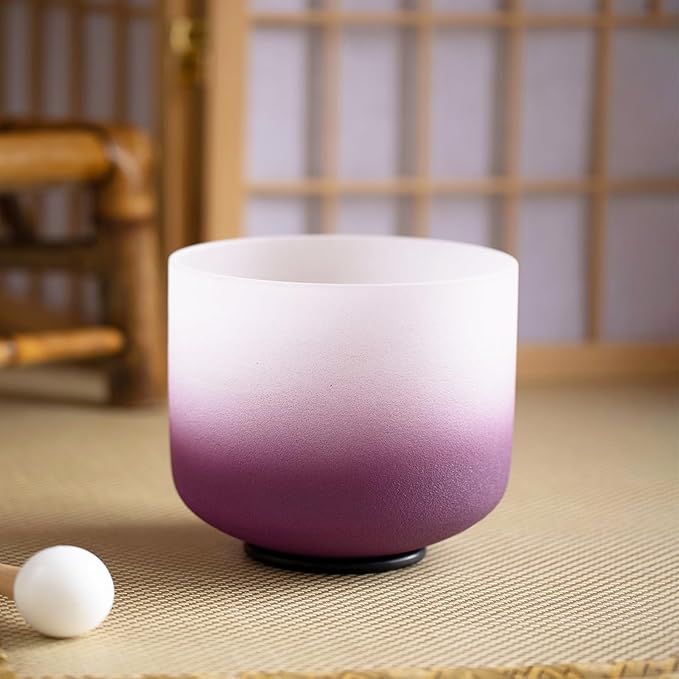 Hye-eun Crystal Singing Bowls Set, 432HZ 8-12 Inch Quartz Gradient Color Chakra Tuned Singing Bowl Set of 3 (8"B 10"F 12"C) for Sound Healing with Carrying Case Suede Striker and Rubber Mallet