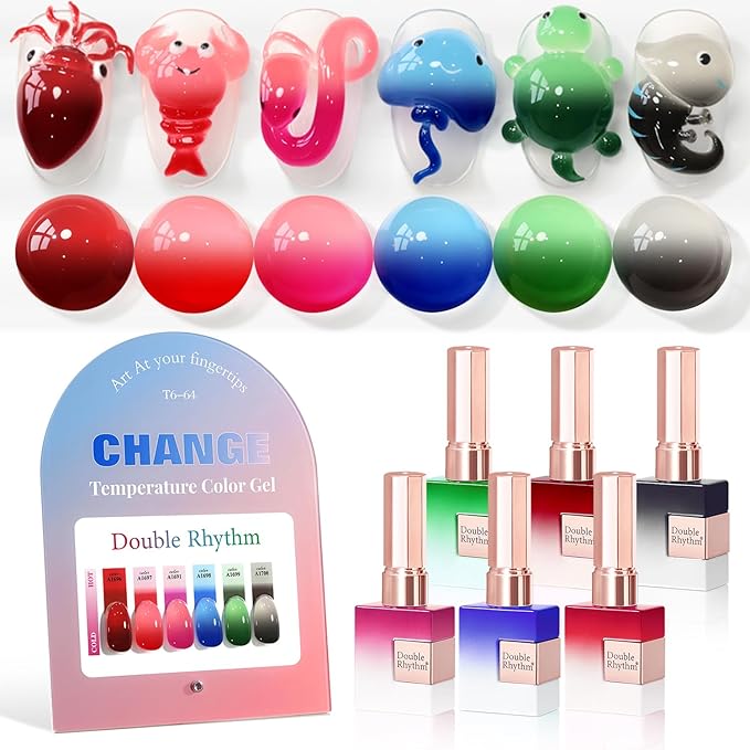 Double Rhythm 6 Pcs 15 ML Gel Polish Set Same Color Same Bottle Soak Off Gel Polish Kit Nail Art Manicure Salon DIY at Home for Women (Burgundy Blue Green Pink Purple -T6-64)