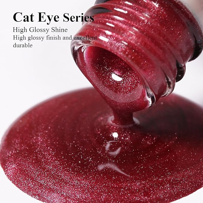 Imtiti Red Cat Eye Gel Nail Polish with Magnet, Holographic Glitter Shimmer Magnetic UV Gel Polish for Nail Art Soak off UV Led
