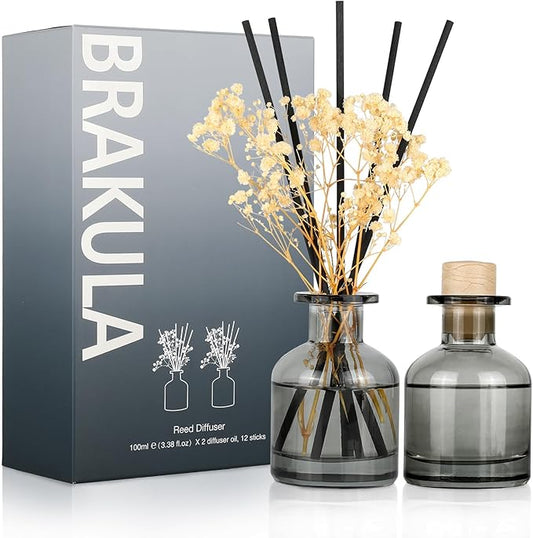 Brakula 2 Pack Reed Diffuser, Eucalyptus & Wild Mint + Lavender Eucalyptus (3.38 fl oz Each Pack), Home Fragrance with 12 Sticks, Shelf Decor, Reed diffusers for Home