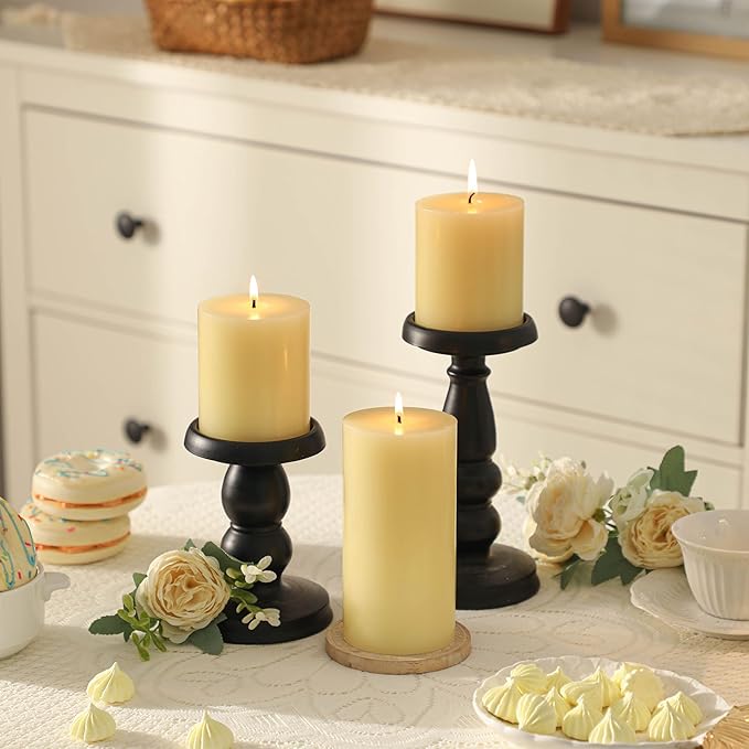 3x4 Inch Ivory Pillar Candles Set of 3 - Decorative Unscented Pillar Candles, Long Burning Dripless Candles for Table Decor, Smokeless Large Pillar Candle for Wedding, Dinner, Rustic Home Decor
