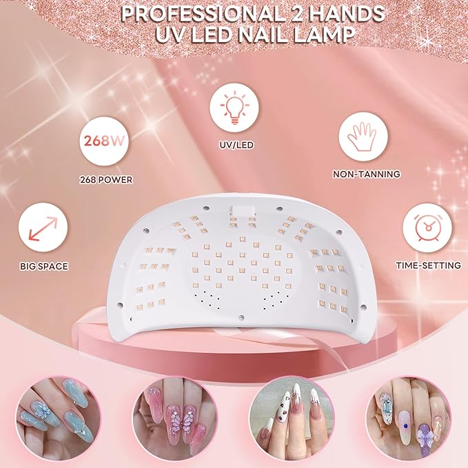 Professional UV Light for Nails, 268W LED UV Nail Lamp for Gel Nail Polish with 4-Timer Auto Sensor, Large Space Gel Nail Lamp for 2 Hands with 69 PCS LED Beads, Nail Dryer for Salon & Home